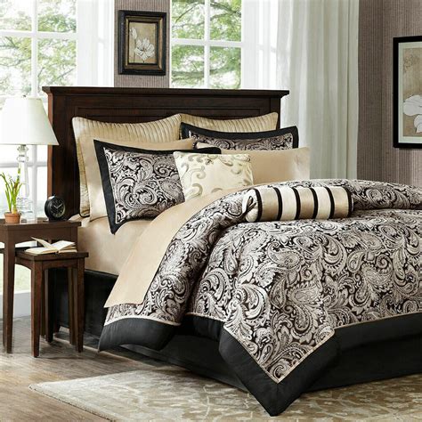 Black and white comforter sets. BEAUTIFUL 8PC RICH ELEGANT MODERN GOLD IVORY LUXURY ...