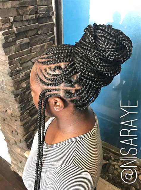 This is one of the creative black braid hairstyles. Nice braid work by @nisaraye - Black Hair Information