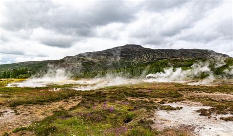 Haukadalur Geothermal Area Along The Golden Circle Iceland Stock Photo
