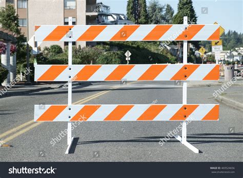 Road Closed Construction Barricade Consisting Three Stock Photo