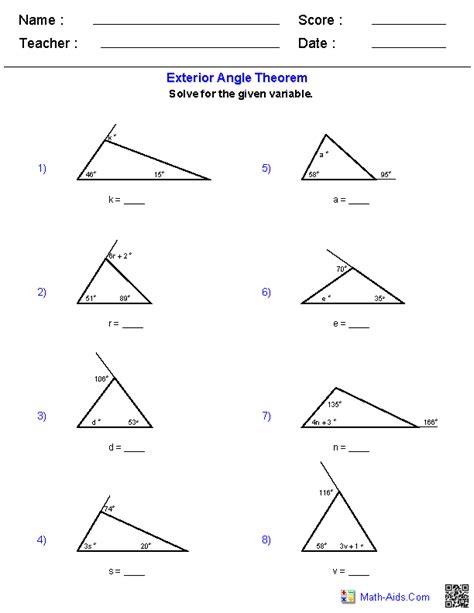 Interior And Exterior Angles Worksheet With Answers Pdf Thekidsworksheet