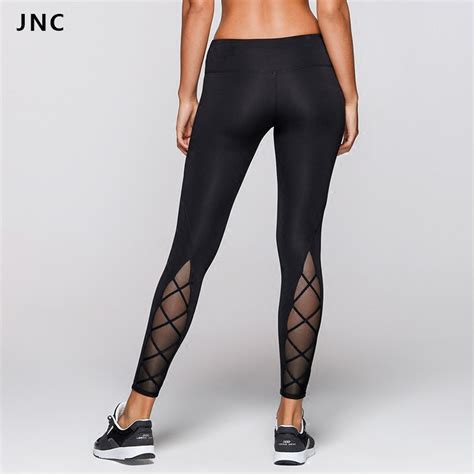 2017 new high waist black tights cutout design see through mesh yoga pants for women sports