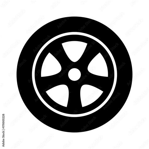 Car Vehicle Or Automobile Tire Alloy Wheel With Rim Flat Vector Icon
