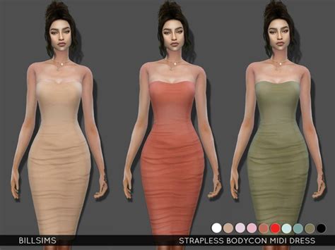 Strapless Bodycon Midi Dress By Bill Sims At Tsr Sims 4 Updates
