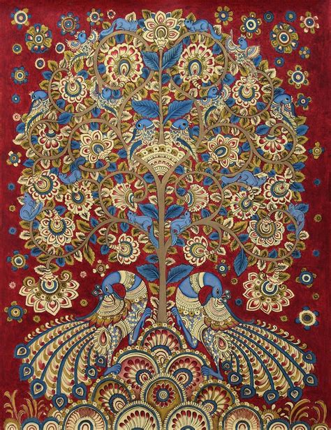 Kalamkari Painting Tree Of Life Signed Folk Art Celebration Ii Novica