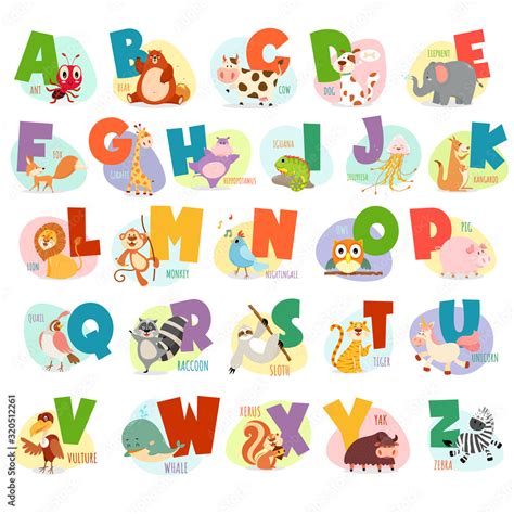 Cute Animals Alphabet For Kids Educationfunny Animals Alphabet Stock