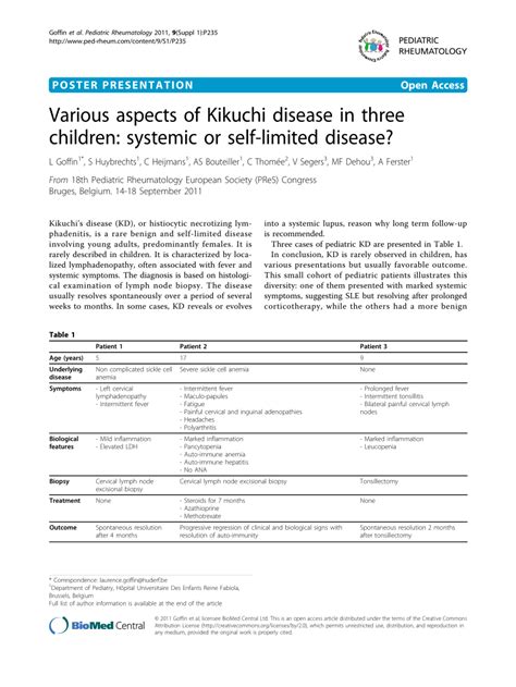 Pdf Various Aspects Of Kikuchi Disease In Three Children Systemic Or