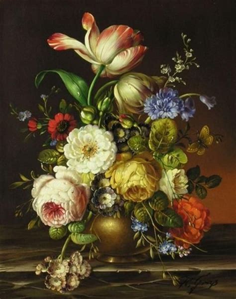 A Painting Of Flowers In A Vase On A Table