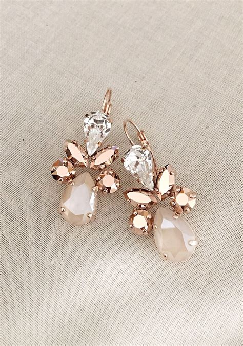 Swarovski Crystal Earrings Long Earrings Rose Gold Bridesmaid Gift