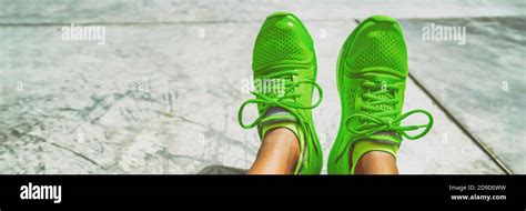 Green Running Shoes Fashion Footwear Sportswear Girl Taking Selfie Of
