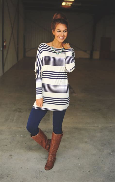 Navy Striped Tunic Outfits With Leggings Blue Leggings Outfit Cute