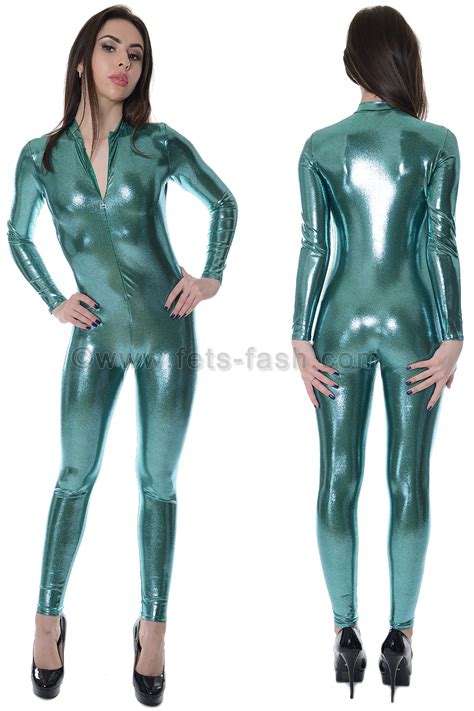 Fets Fash Catsuit Effect Verde With Front Zip Fastener