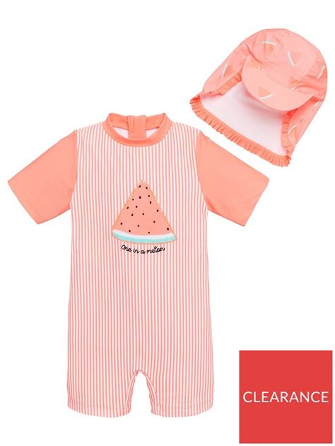 V By Very Girls Watermelon 2 Piece Sunsafe And Hat Pink Uk