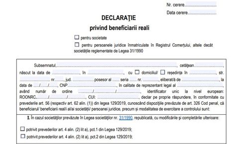 Declaratia privind beneficiarii reali – noul formular publicat de ONRC