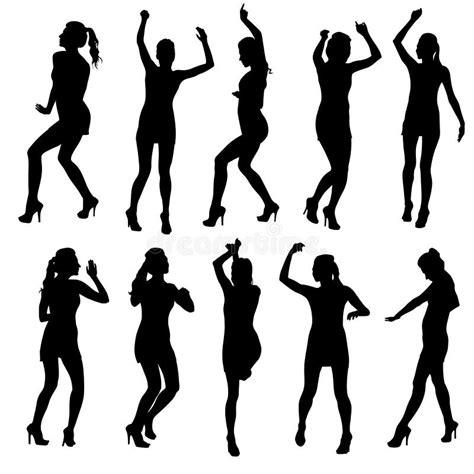 Beautiful Women Dancing Silhouette Isolated Stock Vector