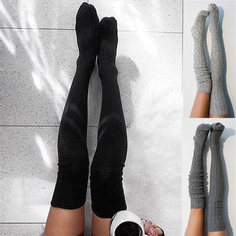 1 Pair Women Knitted Stockings Over Knee High Winter Autumn Warm Wool