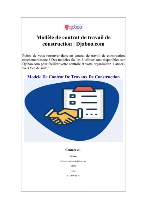 PPT Modèle de contrat de travail de construction Djaboo com PowerPoint Presentation ID