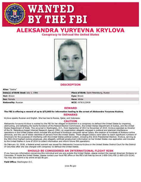 Aleksandra Yuryevna Krylova — Fbi