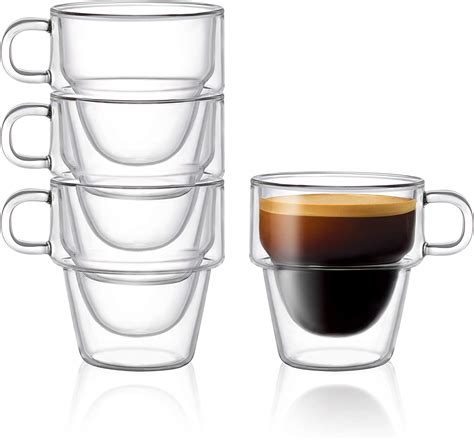 Joyjolt Stoiva Stackable Double Wall Espresso Cup Set Of 4