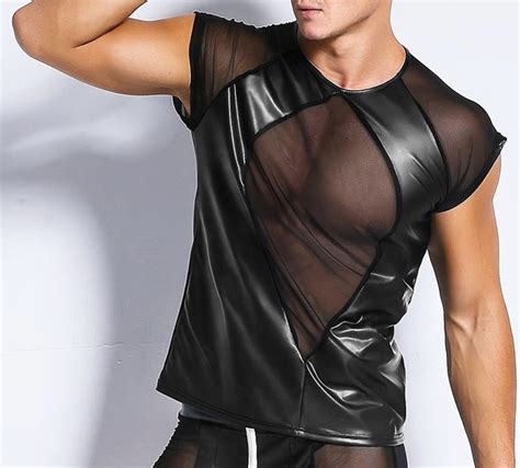 Sexy Patent Leather Men S T Shirt Wet Look Tight Net Gay Etsy