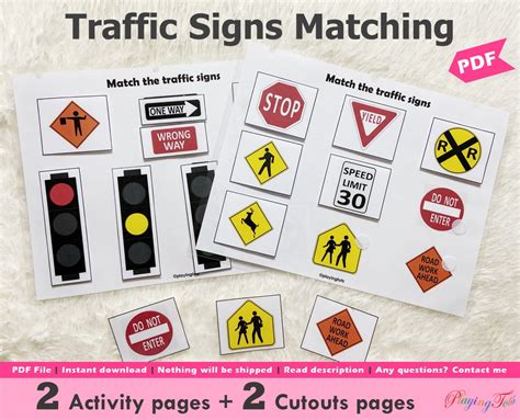 Road Traffic Signs Matching Activity Printable For Toddlers Etsyde
