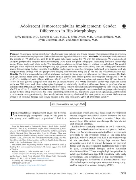 Pdf Adolescent Femoroacetabular Impingement Gender Differences In