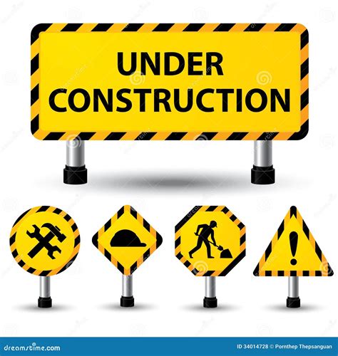 Under Construction Road Sign Man And Shovel Cartoon Vector