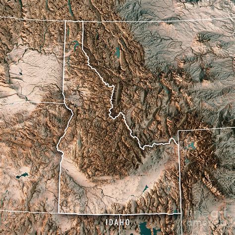 Idaho State Usa 3d Render Topographic Map Neutral Border Digital Art By