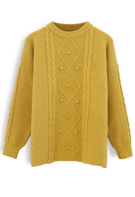 Textured Cable Knit Sweater In Yellow Cable Knit Sweaters Knitted