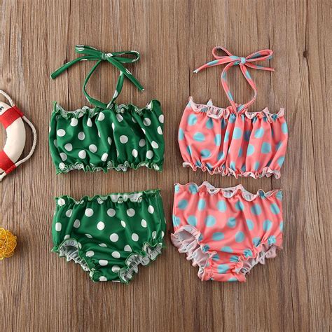Kids Baby Girl Two Pieces Polka Dots Swimwear Toddler Girl Bikini
