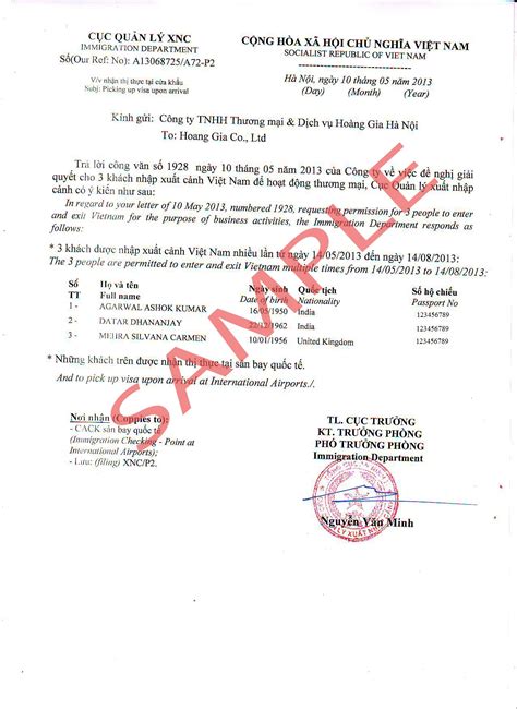 Vietnam Visa Approval Letter And Application Sample Form