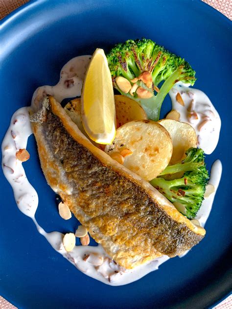 Pan Fried Sea Bass With Toasted Almond Sauce