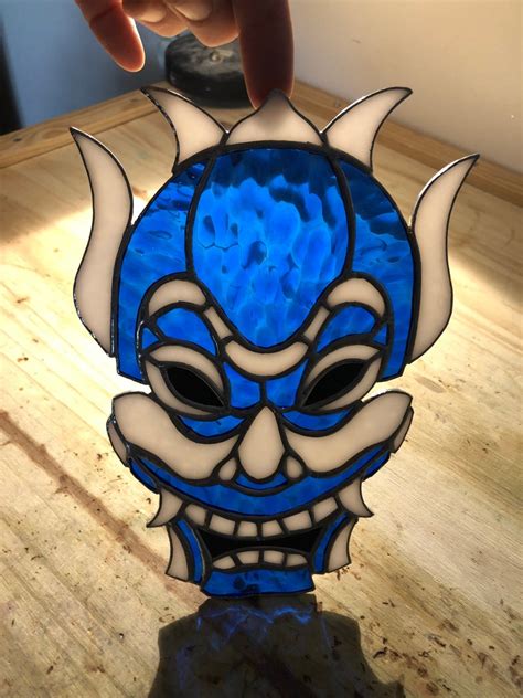 Zuko S Blue Spirit Mask Stained Glass Suncatcher Etsy