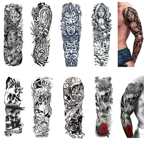 Temporary Tattoo Sleeves 8 Sheets Large Fake Black Full Arm Tattoo Stickers In 2020 Full Arm