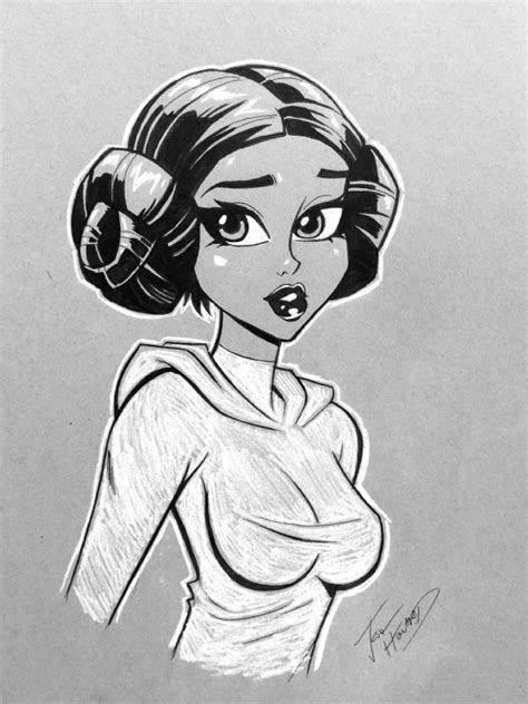 Princess Leia Illustration By Josh Howard On Grey Toned Paper In Keith