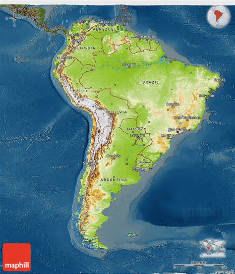 Physical 3d Map Of South America Darken