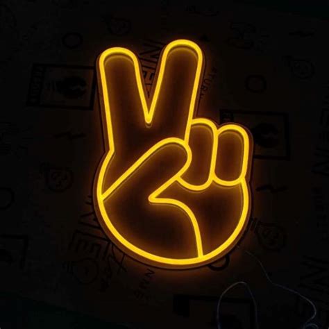 Led Neon Peace Sign Light Lighted Peace Sign Hand Emoji