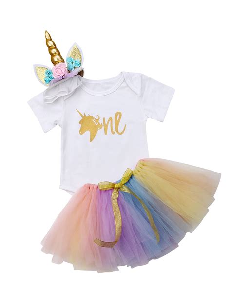 Bebiullo 3pcs Unicorn Outfit Newborn Baby Girls 1st Birthday Romper