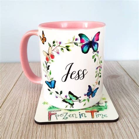 Butterfly Mug Personalised Name Mug Butterflies Wreath Thank Etsy Uk