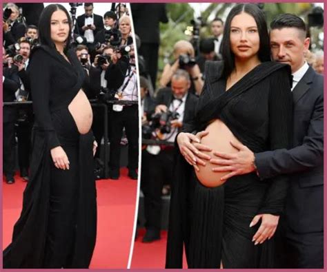 pregnant adriana lima in a black midsection cut dress at cannes showing off her belly bump