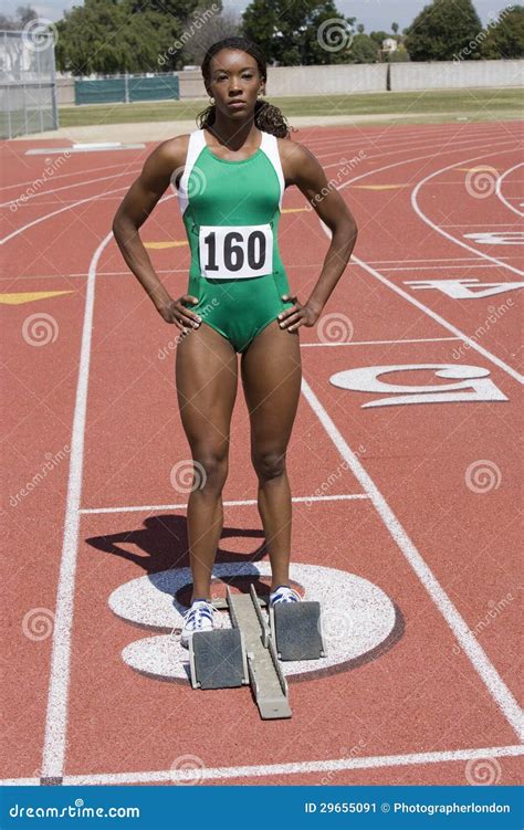 Female Track Athlete At The Starting Line Stock Image Image Of