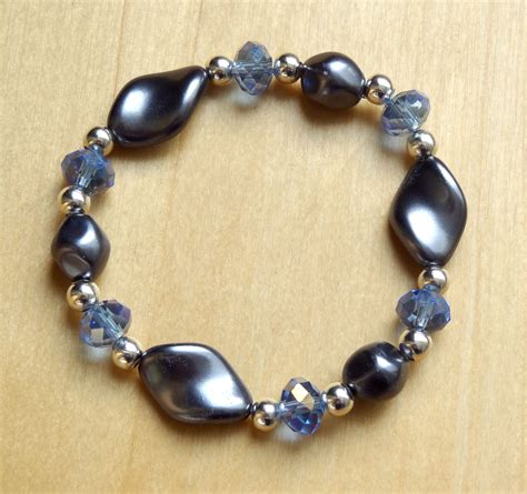 Czech Blue Glass And Grey Pearl Bracelet To Match Necklace Bracelets