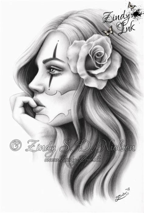 Chicano Beauty Tattoo Clown Girl Rose Art Print Glossy Emo Etsy