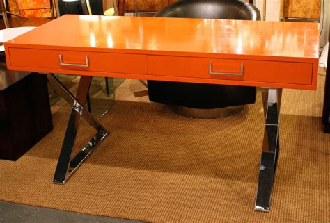 Orange Lacquered Campaign Desk By Milo Baughman At 1stdibs Orange