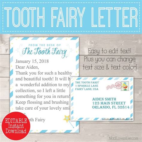 personalized tooth fairy letter kit boy printable download etsy in
