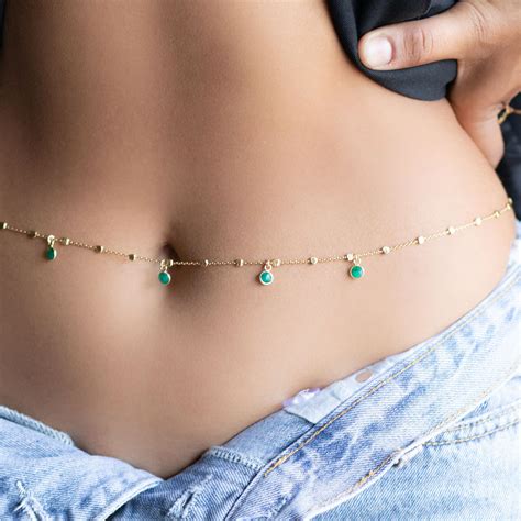 Emerald Belly Chain K Gold Vermeil Belly Chain Dainty Gold Etsy Canada