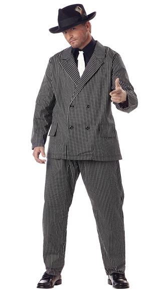 Plus Size Mens Pinstripe Gangster Costume Mens Plus Size Gangster