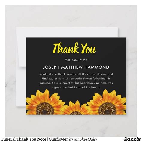 Funeral Thank You Note Sunflower Funeral Thank You
