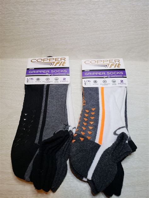 Copper Fit Gripper Socks Unisex 2 Pairs Lxl Arch Compression 4 Pairs