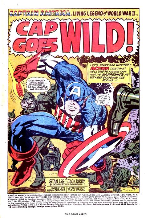 Captain America 106 Splash Page By Jack Kirby Jack Kirby Jack Kirby